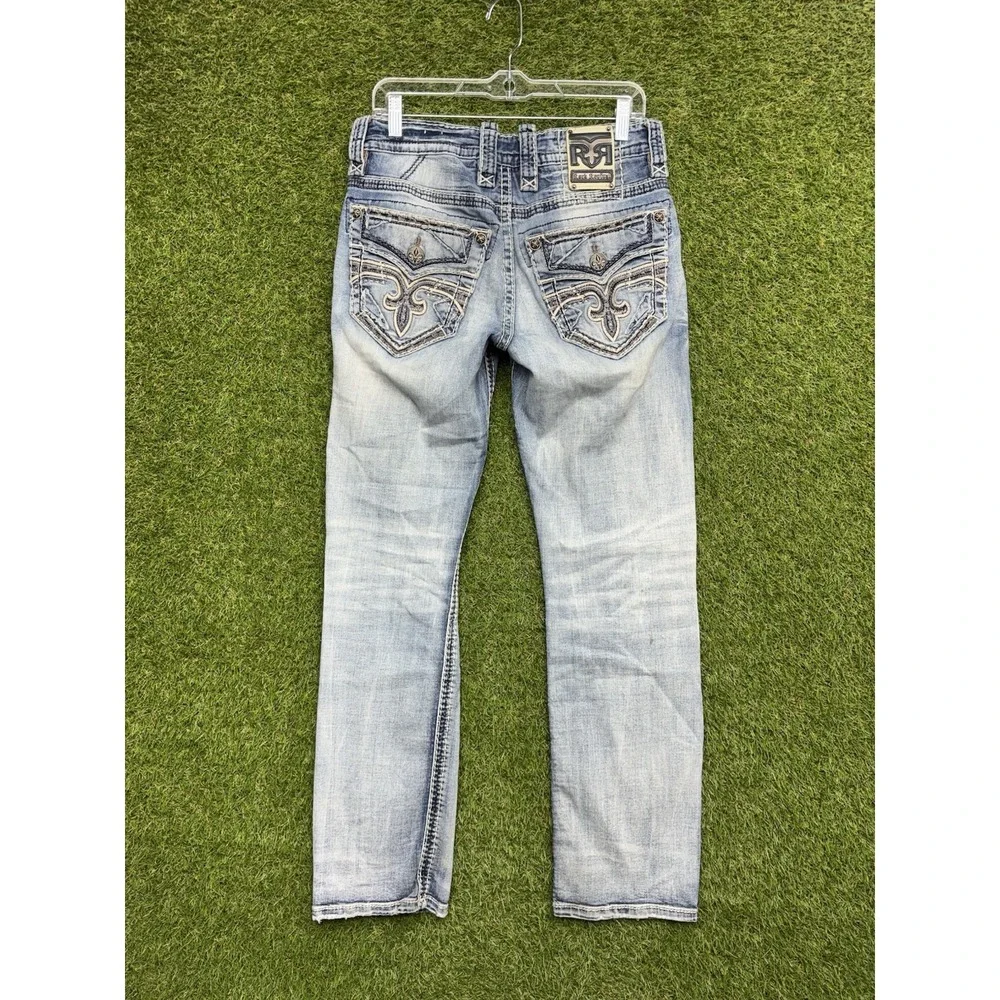 Rock Revival Jeans Mens 30 Marcin Straight Leg Light Wash Denim Embellished Y2K